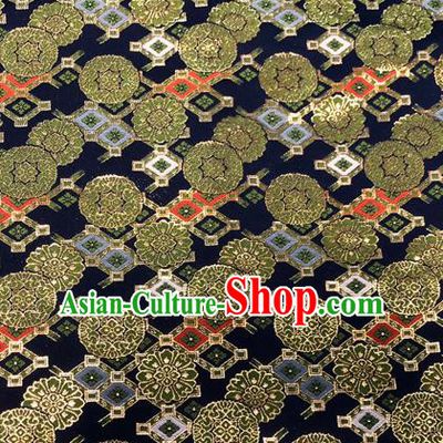 Chinese Traditional Hanfu Silk Fabric Hibiscus Pattern Design Navy Brocade Tang Suit Fabric Material