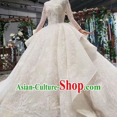 Top Grade Customize Bride Embroidered Sequins Trailing Full Dress Court Princess Wedding Costume for Women
