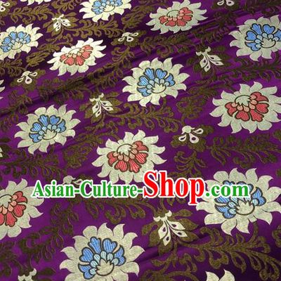 Chinese Traditional Hanfu Silk Fabric Classical Lotus Pattern Design Purple Brocade Tang Suit Fabric Material