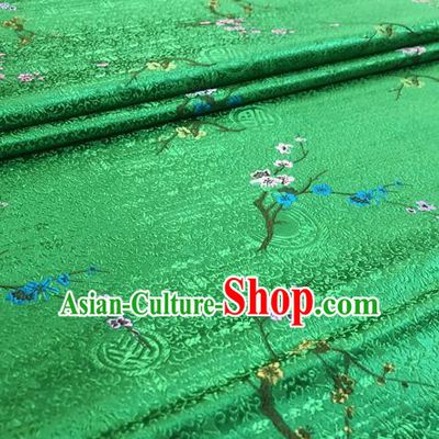 Chinese Traditional Hanfu Silk Fabric Classical Plum Blossom Pattern Design Green Brocade Tang Suit Fabric Material