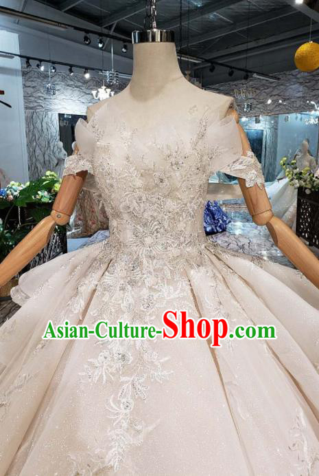 Handmade Customize Bride Embroidered Trailing Full Dress Court Princess Wedding Costume for Women