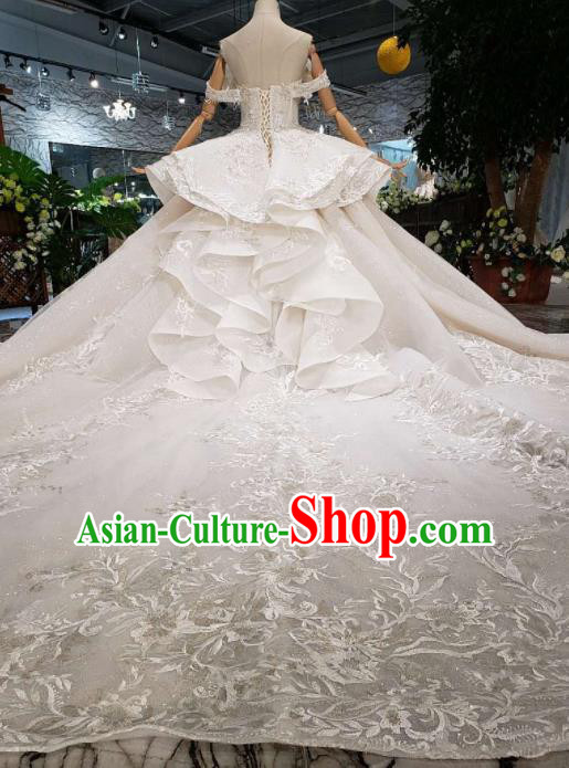 Handmade Customize Bride Embroidered Trailing Full Dress Court Princess Wedding Costume for Women
