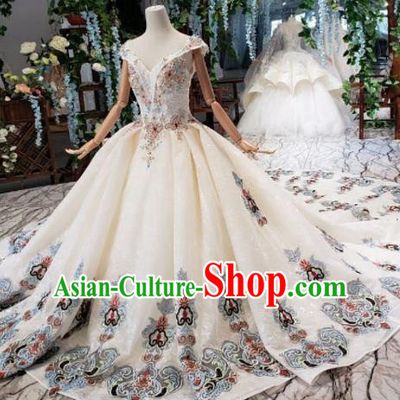 Top Grade Customize Embroidered Trailing Full Dress Court Princess Waltz Dance Costume for Women