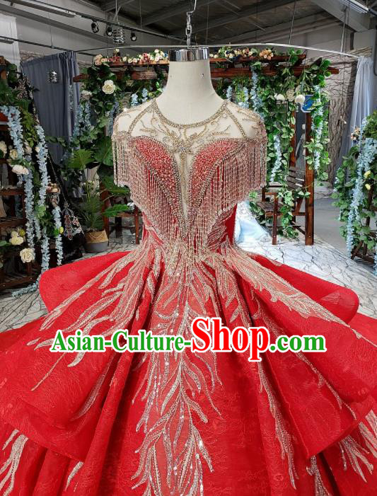 Top Grade Customize Embroidered Red Trailing Full Dress Court Princess Waltz Dance Costume for Women Top Grade Customize Embroidered Red Trailing Full Dress Court Princess Waltz Dance Costume for Women