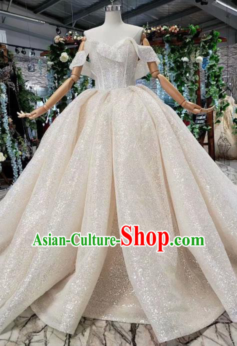 Handmade Customize Bride Paillette Trailing Full Dress Court Princess Wedding Costume for Women Handmade Customize Bride Paillette Trailing Full Dress Court Princess Wedding Costume for Women