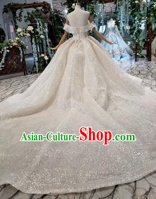 Handmade Customize Bride Paillette Trailing Full Dress Court Princess Wedding Costume for Women Handmade Customize Bride Paillette Trailing Full Dress Court Princess Wedding Costume for Women