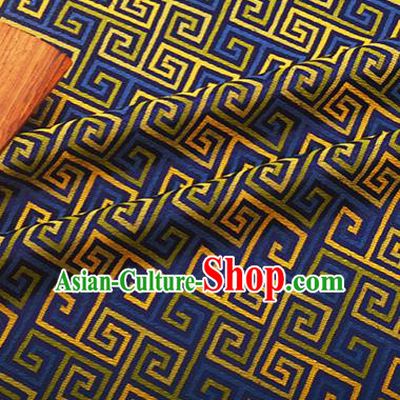 Chinese Traditional Svastika Pattern Design Silk Fabric Blue Song Brocade Tang Suit Drapery Material