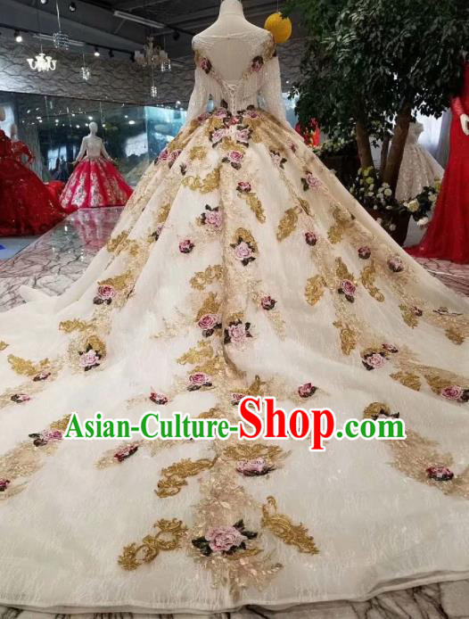 Customize Handmade Princess Embroidered Roses Mullet Dress Wedding Court Bride Costume for Women Customize Handmade Princess Embroidered Roses Mullet Dress Wedding Court Bride Costume for Women