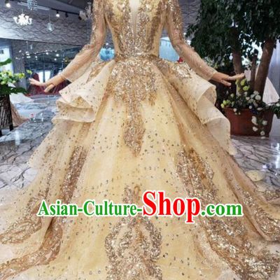 Top Grade Customize Catwalks Yellow Veil Full Dress Court Princess Waltz Dance Costume for Women