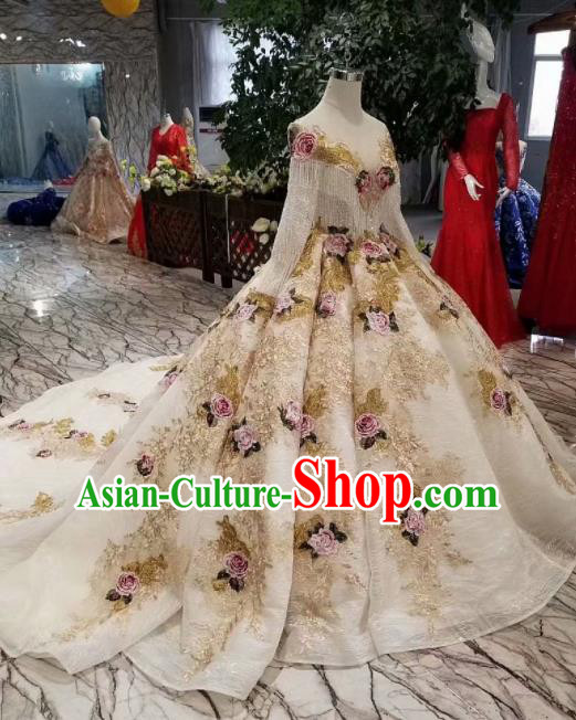 Customize Handmade Princess Embroidered Roses Mullet Dress Wedding Court Bride Costume for Women Customize Handmade Princess Embroidered Roses Mullet Dress Wedding Court Bride Costume for Women