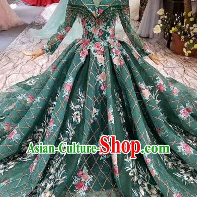 Top Grade Customize Catwalks Green Veil Full Dress Court Princess Waltz Dance Costume for Women