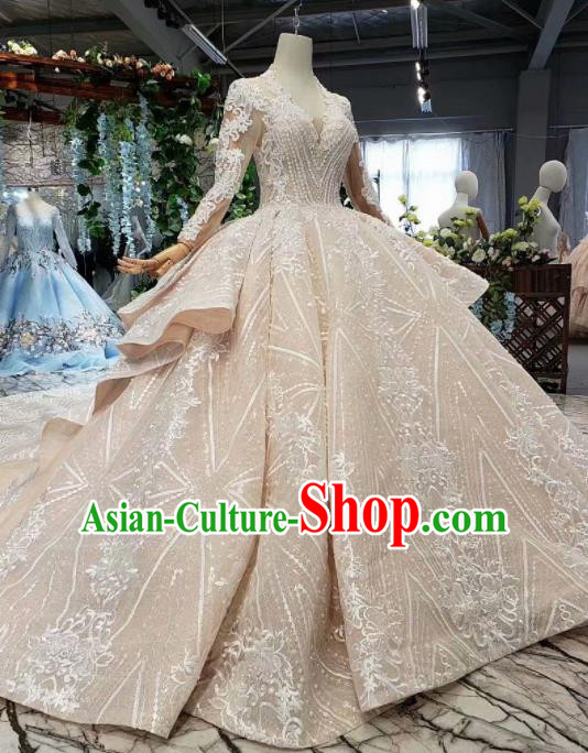 Handmade Customize Embroidered Beads Trailing Wedding Dress Court Princess Bride Costume for Women Handmade Customize Embroidered Beads Trailing Wedding Dress Court Princess Bride Costume for Women