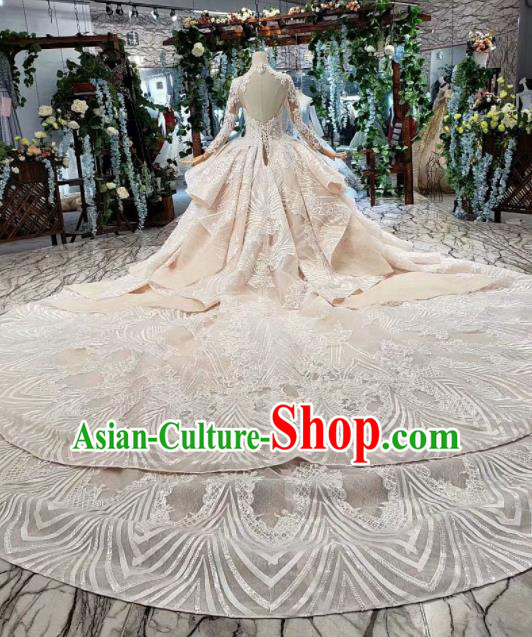 Handmade Customize Embroidered Beads Trailing Wedding Dress Court Princess Bride Costume for Women Handmade Customize Embroidered Beads Trailing Wedding Dress Court Princess Bride Costume for Women