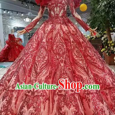 Top Grade Customize Catwalks Wine Red Full Dress Court Princess Waltz Dance Costume for Women