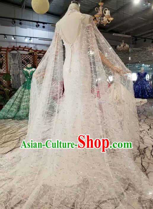 Customize Handmade Princess White feather Fishtail Dress Wedding Court Bride Costume for Women Customize Handmade Princess White feather Fishtail Dress Wedding Court Bride Costume for Women