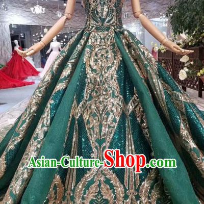 Top Grade Customize Catwalks Embroidered Green Full Dress Court Princess Waltz Dance Costume for Women