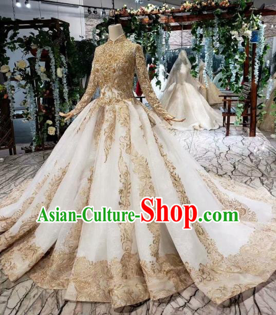 Handmade Customize Embroidered Court Trailing Wedding Dress Princess Bride Costume for Women Handmade Customize Embroidered Court Trailing Wedding Dress Princess Bride Costume for Women