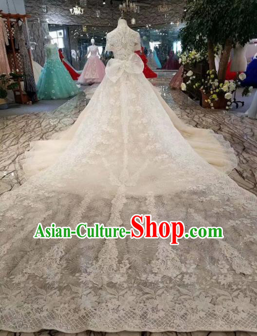 Customize Handmade Princess White Lace Trailing Dress Wedding Court Bride Costume for Women Customize Handmade Princess White Lace Trailing Dress Wedding Court Bride Costume for Women