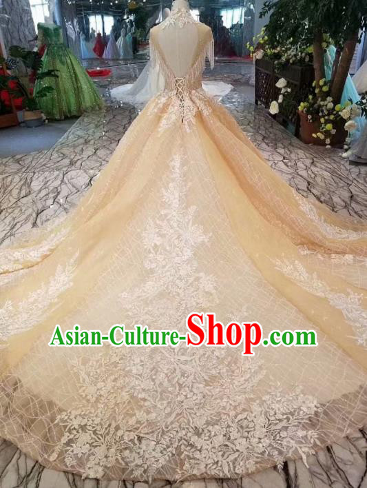 Customize Handmade Princess Champagne Trailing Dress Wedding Court Bride Costume for Women Customize Handmade Princess Champagne Trailing Dress Wedding Court Bride Costume for Women