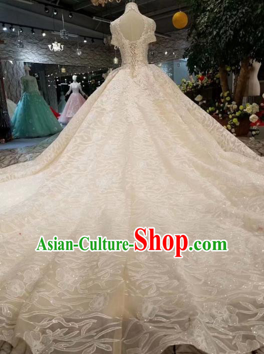 Customize Handmade Princess Champagne Lace Trailing Dress Wedding Court Bride Costume for Women Customize Handmade Princess Champagne Lace Trailing Dress Wedding Court Bride Costume for Women