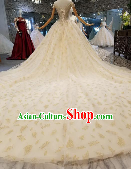 Customize Handmade Princess Champagne Veil Trailing Dress Wedding Court Bride Costume for Women Customize Handmade Princess Champagne Veil Trailing Dress Wedding Court Bride Costume for Women