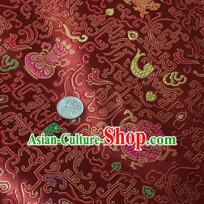 Chinese Traditional Hanfu Silk Fabric Classical Censer Pattern Design Purplish Red Brocade Tang Suit Fabric Material