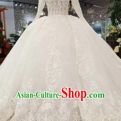 Handmade Customize Princess Lace Wedding Dress Court Bride Embroidered Costume for Women