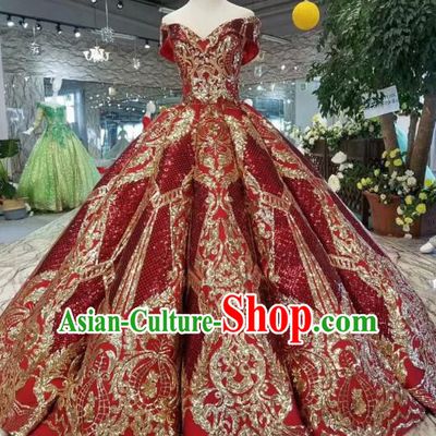 Customize Red Strapless Full Dress Top Grade Court Princess Waltz Dance Costume for Women