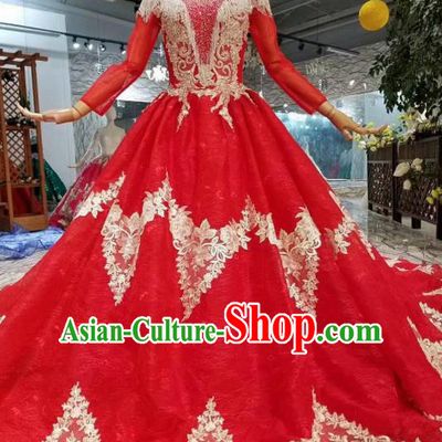 Top Grade Customize Red Full Dress Court Princess Waltz Dance Costume for Women