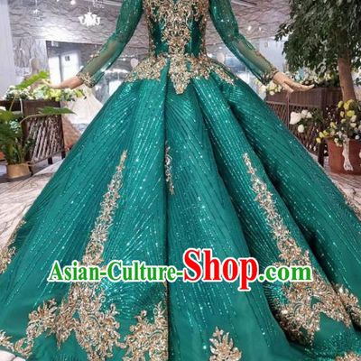 Top Grade Customize Catwalks Green Cocktail Full Dress Court Princess Waltz Dance Costume for Women