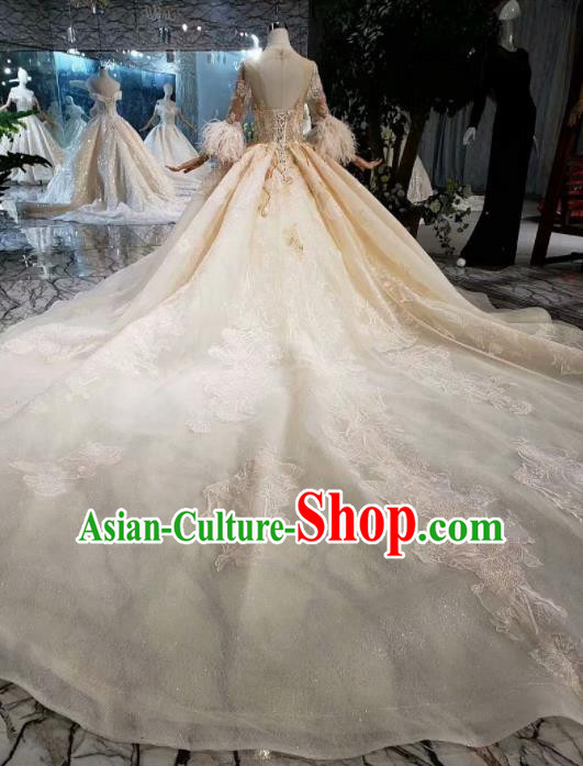 Handmade Customize Wedding Princess Embroidered Champagne Mullet Dress Court Bride Costume for Women Handmade Customize Wedding Princess Embroidered Champagne Mullet Dress Court Bride Costume for Women