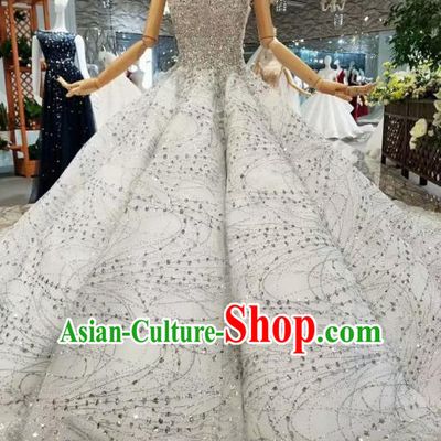 Top Grade Customize Modern Fancywork Grey Veil Trailing Full Dress Court Princess Waltz Dance Costume for Women