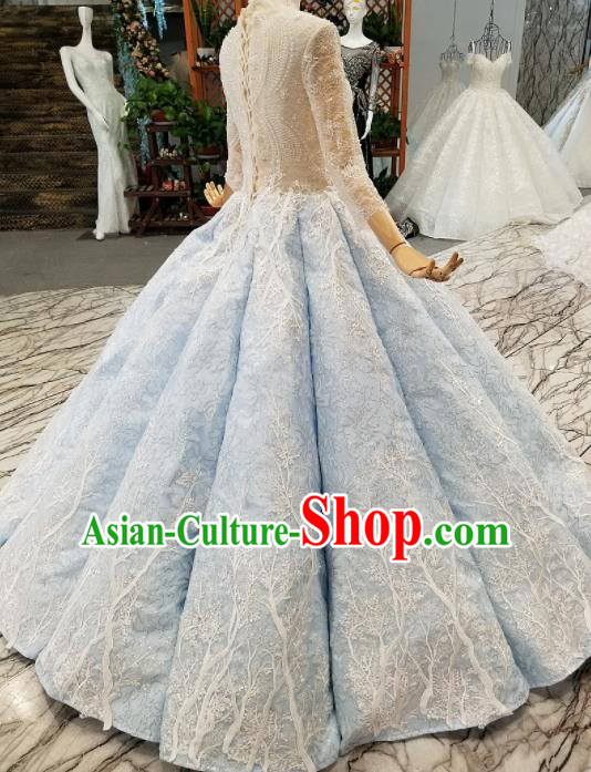 Customize Handmade Princess Embroidered Blue Dress Wedding Court Bride Costume for Women Customize Handmade Princess Embroidered Blue Dress Wedding Court Bride Costume for Women