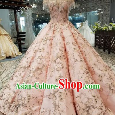 Top Grade Pink Full Dress Customize Modern Fancywork Princess Waltz Dance Costume for Women