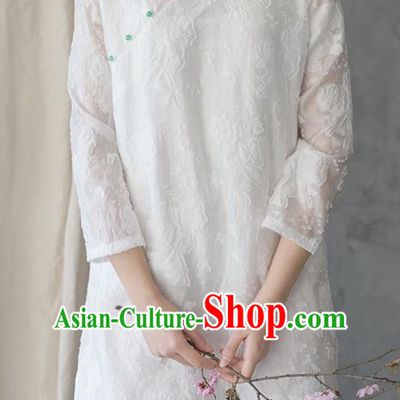 Chinese Traditional National Costume White Lace Qipao Dress Tang Suit Cheongsam for Women