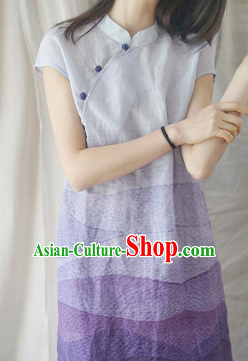 Chinese Traditional National Costume Purple Linen Qipao Dress Tang Suit Cheongsam for Women Chinese Traditional National Costume Purple Linen Qipao Dress Tang Suit Cheongsam for Women