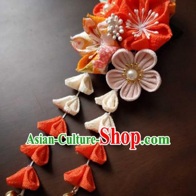 Traditional Japan Geisha Orange Sakura Hair Claw Japanese Kimono Hair Accessories for Women