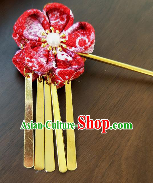 Traditional Japan Geisha Red Sakura Hairpin Japanese Kimono Hair Accessories for Women Traditional Japan Geisha Red Sakura Hairpin Japanese Kimono Hair Accessories for Women