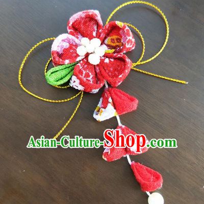 Traditional Japan Geisha Red Sakura Tassel Hair Claw Japanese Kimono Hair Accessories for Women