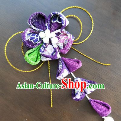 Traditional Japan Geisha Purple Sakura Tassel Hair Claw Japanese Kimono Hair Accessories for Women