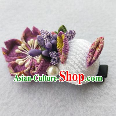 Traditional Japan Geisha Purple Sakura Rabbit Hair Claw Japanese Kimono Hair Accessories for Women