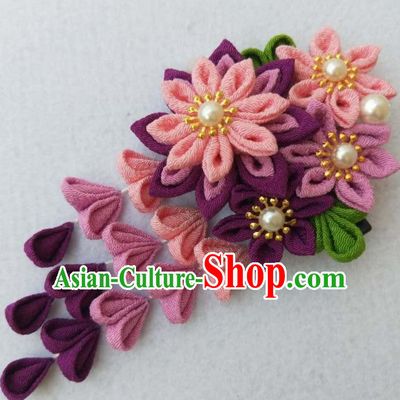 Traditional Japan Geisha Purple Sakura Tassel Hair Claw Japanese Kimono Hair Accessories for Women