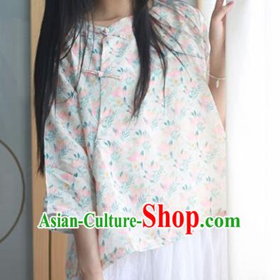 Chinese Traditional National Costume Printing Blouse Tang Suit Upper Outer Garment for Women