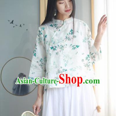 Chinese Traditional National Costume Printing Slant Opening Blouse Tang Suit Upper Outer Garment for Women