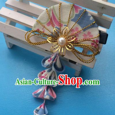 Traditional Japan White Fan Tassel Hair Claw Japanese Kimono Hair Accessories for Women