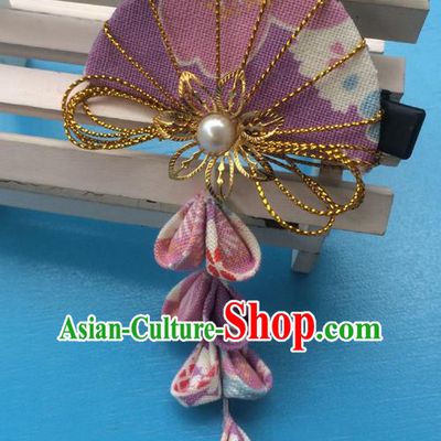 Traditional Japan Purple Fan Tassel Hair Claw Japanese Kimono Hair Accessories for Women