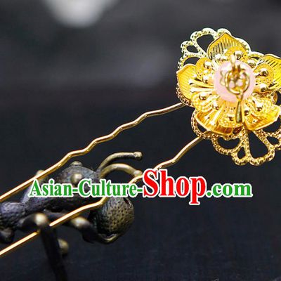 China Ancient Princess Pink Bead Hairpins Chinese Traditional Hanfu Hair Accessories for Women