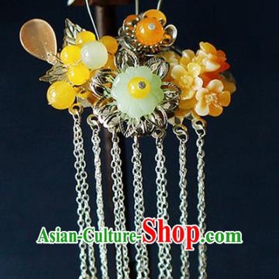 China Ancient Princess Yellow Flowers Tassel Hairpins Chinese Traditional Hanfu Hair Clip Hair Accessories for Women