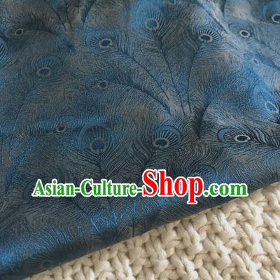 Asian Chinese Traditional Feather Pattern Design Blue Brocade Fabric Silk Fabric Chinese Fabric Asian Material