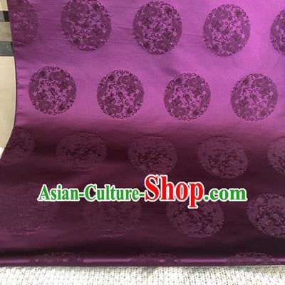 Asian Chinese Traditional Round Dragons Pattern Design Purple Brocade Fabric Silk Fabric Chinese Fabric Asian Material